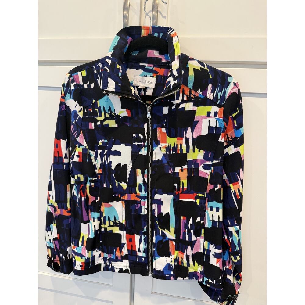 Erin London Colorful Full Zip Jacket Womens Petite Small Pockets Chic